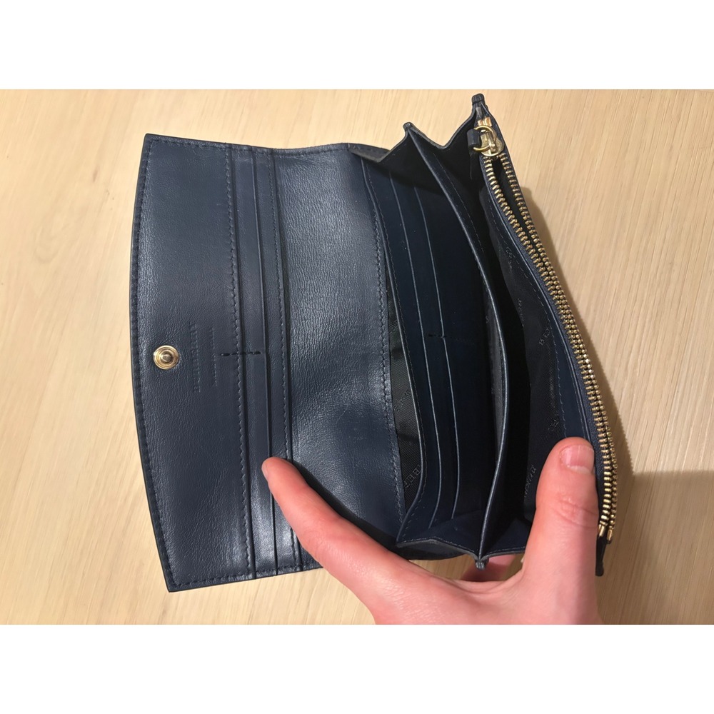 Burberry Navy Blue Pebbled Leather House Check Continental Long Wallet Italy - Picture 4 of 13